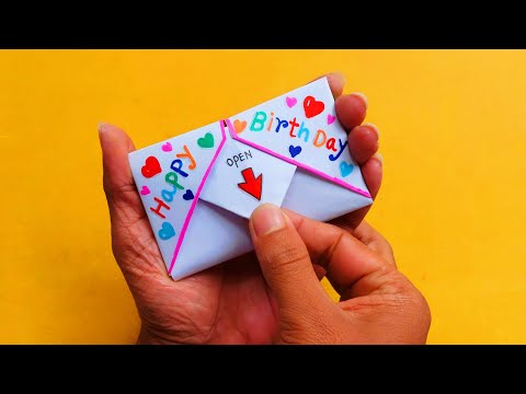 DIY - SURPRISE MESSAGE CARD FOR  BIRTHDAY |  birthday greeting card | Pull Tab Origami Envelope Card