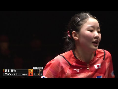 張本美和 韓国左エース チョン・ジヒを破ってベスト8進出｜WTTファイナルズ福岡2024 女子シングルス1回戦