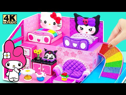 Make Cute My Melody House with Two Bedroom, Purple Room for Kuromi - DIY Miniature Cardboard House