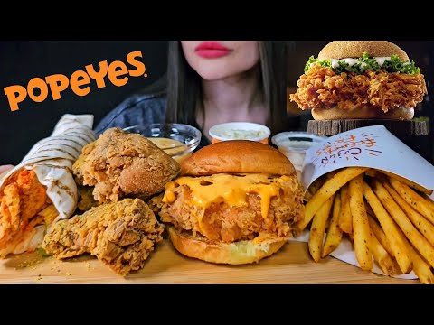 POPEYES FAST FOOD | FRIED CHICKEN, BURGER, CRISPY SANDWICH | ASMR MUKBANG