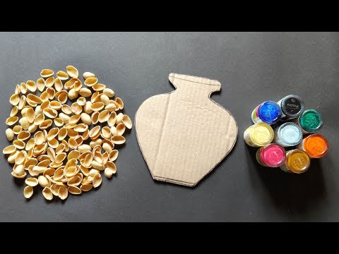 Unique Wall Hanging Craft Idea using Waste Pista Shells | Best Out of Waste Cardboard | Home Decor