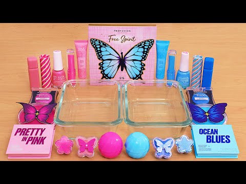 Pink vs Blue - Mixing Makeup Eyeshadow Into Slime ASMR