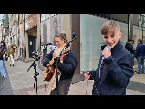 STREET stops to watch  '14 Yr old boy's performance Johnny B.Goode- Chuck Berry Allie Sherlock Cover