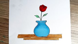 رسم سهل | رسم مزهريه سهله | رسم فازة ورد | رسم زهريه ورد | تعليم الرسم