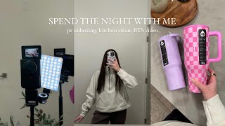 SPEND THE NIGHT WITH ME || pr unboxing, kitchen clean, BTS of filming