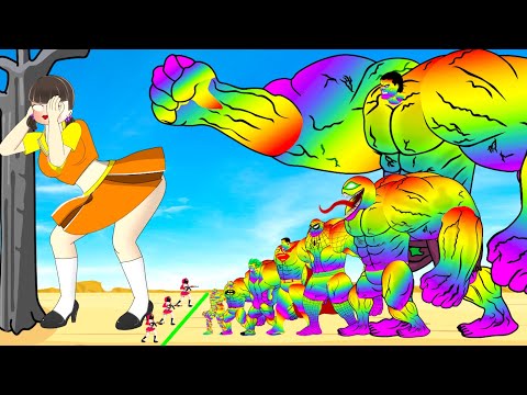 Evolution Of RAINBOW HULK & SPIDERMAN, BATMAN, VENOM Playing Squid Game 2 Animation | 어몽어스 오징어 게임 2