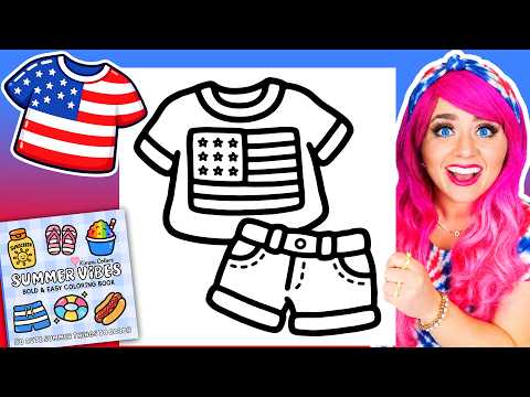 Coloring My Summer Vibes Coloring Book 🇺🇸 Patriotic T-Shirt Page Cozy Coloring Book ☀️ Ohuhu Markers