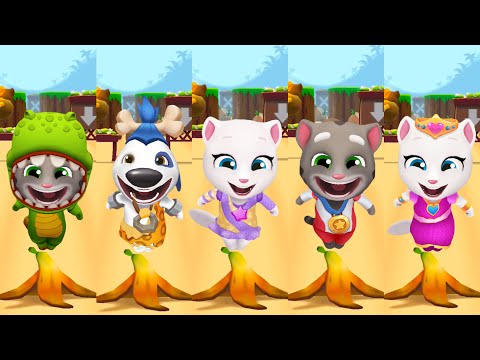 Talking Tom Gold Run All Characters Banana Slips Funny Fails & Falls Moments