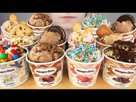 ASMR HAAGEN-DAZS ICE CREAM CUPS MUKBANG *CHOCOLATE OREO, M&M CANDY, STRAWBERRY RAINBOW SPRINKLE 먹방