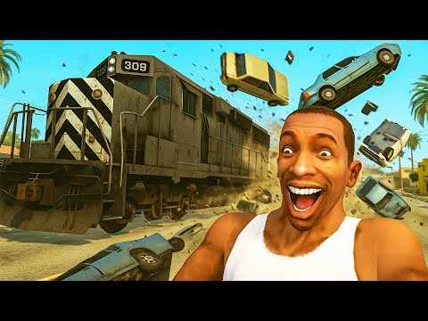 O que acontece se botar um TREM ANDANDO NA RUA no GTA San Andreas? (BUGUEI O JOGO)