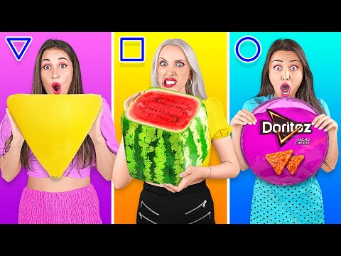 GEOMETRIC FOOD CHALLENGE! Last To Stop Eating Wins! Eating Only One Shape Food by BRAVO!