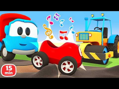 How to repair the bumpy road? Let's build the road roller for cars & trucks with Leo the truck songs