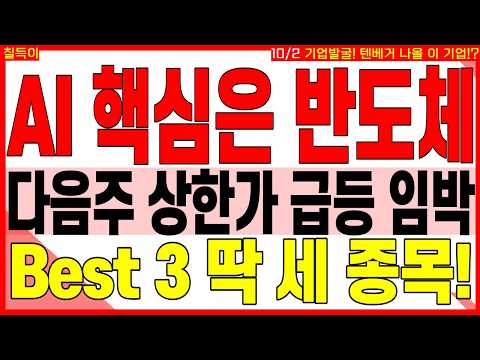 반도체 대장주 주가전망)  AI 핵심은 반도체 다음주 상한가 급등 임박 BEST３ 딱 세 종목! | 디에스경제타임즈 칠득이