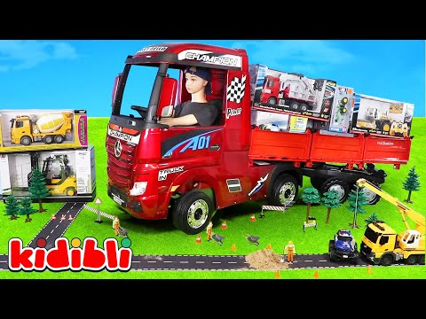 Construction Machinery 🚧🚚🚜 Road roller, Truck, Crane and Excavator | Video for Kids | Kidibli