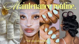 at home self care/maintenance routine 🎀nails, blow out, lashes, skincare & more!