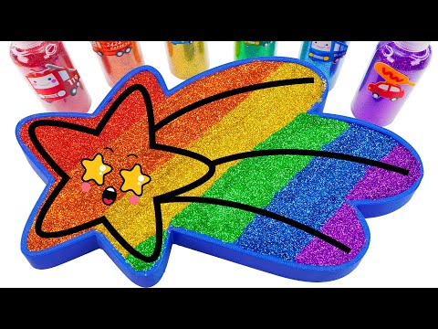 Satisfying Video | How To Make Rainbow Shooting Star Bathtub With Glitter Slime Cutting ASMR