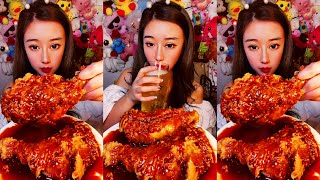 Food Fight! Mukbang Challenge: Spicy Fast-food 먹방, Giant Spicy Chicken Wing!? 🥵 🍗🔥