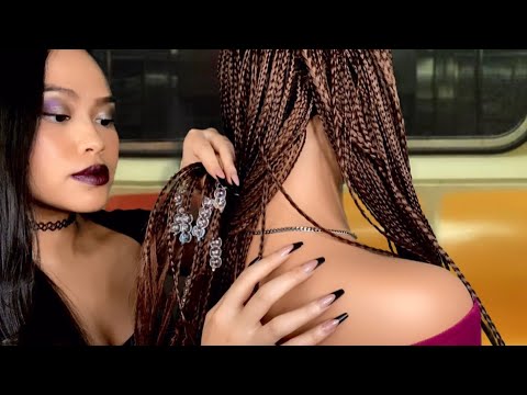 ASMR Mysterious Girl On Train Plays w/ Your Hair (TINGLY Braids) + Scalp & Back Scratch RP Light Gum