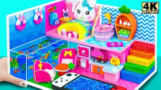 DIY Miniature Bunny Dollhouse 🐰✨ | Bedroom, Game Machine Pool, Rainbow Stairs & Fish Tank for Pet