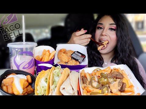 EATING TACO BELL NEW LOADED STEAK JALAPENO NACHO FRIES, NUGGETS, CHALUPA, FREEZE MUKBANG!