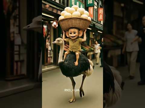 small baby monkey rio and ostrich frendshipstory❤️