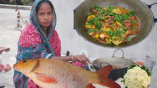 ফুলকপি দিয়ে আমেরিকান রুইমাছের লাল ঝোল  রান্না করলাম সাথে খাওয়া দাওয়া || fish curry @popikitchen