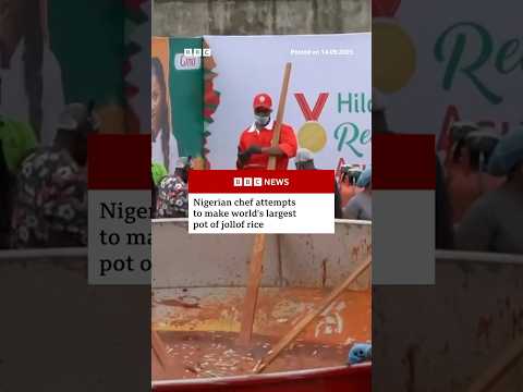 Nigerian chef attempts to make world's largest pot of jollof rice. #Nigeria #WorldRecord #BBCNews