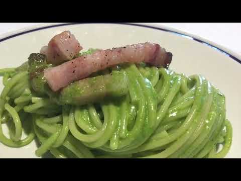 Spaghetti con pancetta e salsa di rucola - dall’orto di mio cognato  (videoricetta n° 1169)