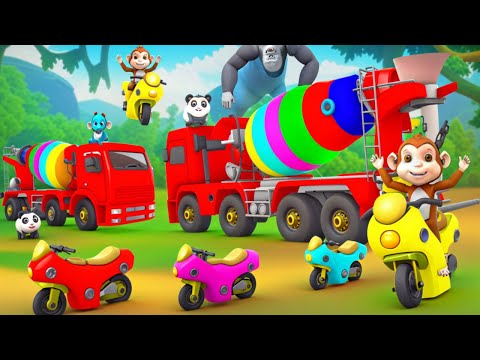 Funny Animals Magical Concrete Mixer Bikes | Gorilla Monkey Elephant Fun Adventures