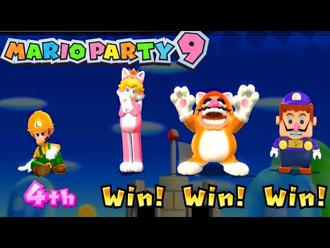 Mario Party 9 Step It Up - Luigi vs Peach vs Wario vs Waluigi #MarioGame Master Difficulty