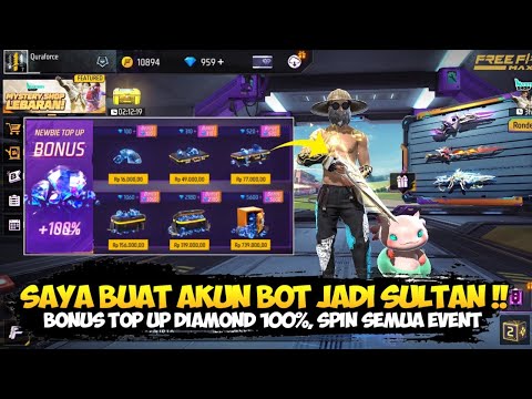 SAYA BUAT AKUN BARU FF JADI SULTAN! SPIN SEMUA EVENT FF TERBARU PAKAI BONUS TOP UP DIAMOND 100%