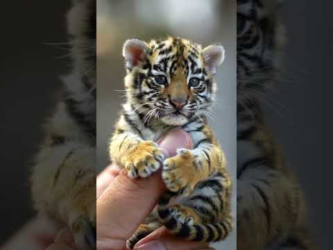 viral cute baby tiger in human hand 📸 #cute #aishorts #animals #wildlife #motivation #youtubeshorts