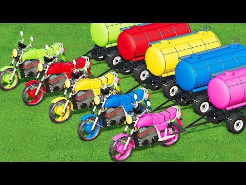 Work with Color Motors - BIG Motorcycle & TANKER and Trailer in Spiral Bridge Stunt Ride - FS