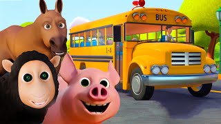Wheels on the Bus with Animals Goes Round and Round | Kids Songs