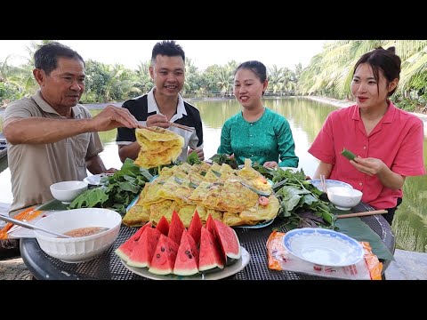 V441. Làm Bánh Xèo Hải Sản đại chiến cùng vườn rau nhà quá đã