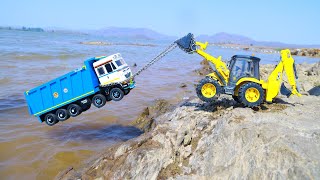 BharatBenz Dump Truck Heavy Loading Accident Big River Pulling Out JCB 5CX Plus ? Cartoon for kids