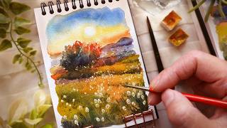 Warm Backlit Sunset Scenery: Watercolor Tutorial