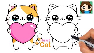 How to Draw a Cat Holding a Heart 🐈 🩷