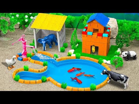 Red Barn Playset with Barnyard Animal Friends - Cows Horses Sheep | How to make fish tank