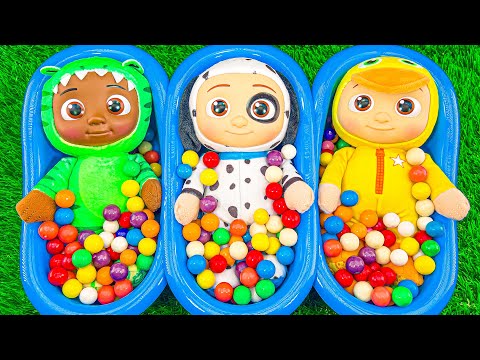 Satisfying Video l How to make Mixing Gum Balls in Magic Bathtubs with Rainbow Slime Candy M&Ms ASMR