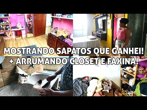 Lavando e mostrando uns sapatos que ganhei! + Arrumando o closet e faxina no meu quarto!