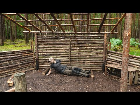 Building a Bushcraft Survival Shelter - Roof Frame & Bed