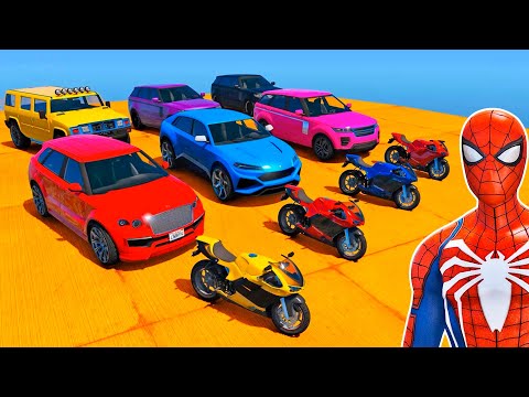 HOMEM ARANHA e AMIGOS SUPER-HERÓIS NOVO DESAFIO COM CARROS SUV! MOTOS COM SPIDERMAN - IR GAMES