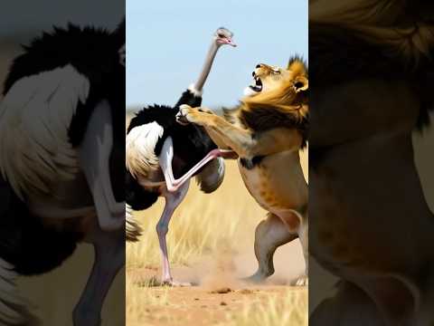 Ostrich fight with lion #shorts #shortsfeed #shortvideo #wildlife
