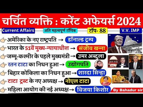 Famous Personalities 2024 | चर्चित व्यक्ति 2024| Current Affairs 2024 important questions| ALP, NTPC