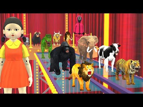 Animals Plays Squid Game Glass Bridge Rescue with Cow vs Gorilla vs Tiger vs Elephant vs Dinosaur