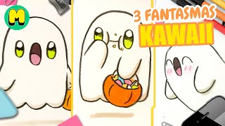 Cómo Dibujar 3 Fantasmas Kawaii 👻 | Paso a Paso Halloween