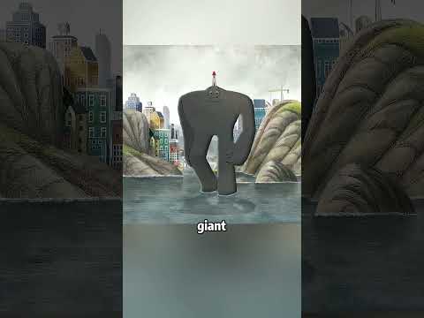 The giant grabbed cars with his bare hands.