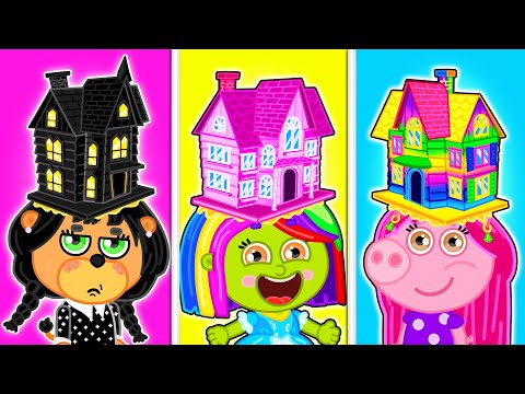 Lion Family | Wednesday vs Enid vs Mermaid - Colored House Challenge! | Cartoon for Kids