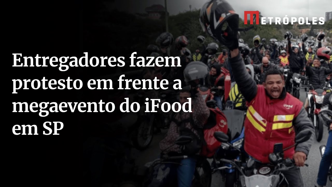 Entregadores fazem protesto em frente a megaevento do iFood em SP